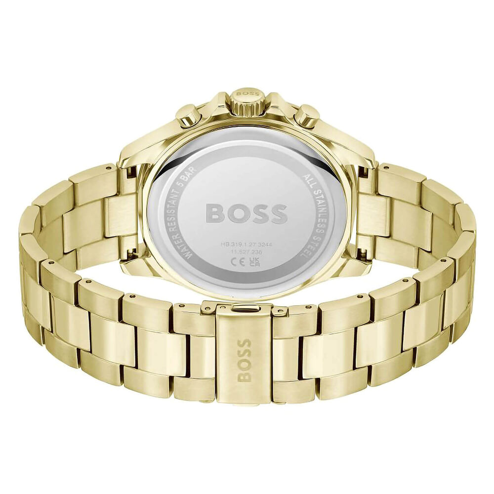 BOSS Troper 44mm Green Chronograph Dial Yellow Gold IP Bracelet Watch image number 1