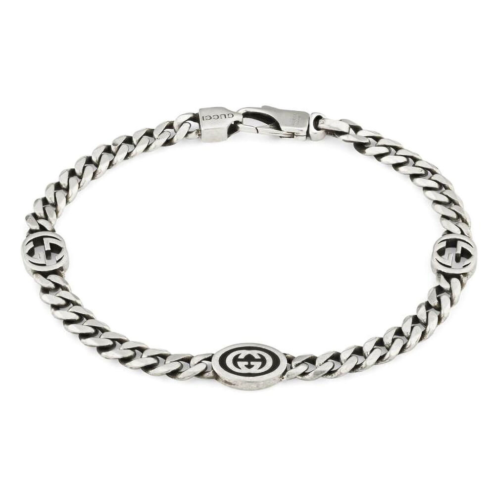 Gucci Interlocking Woven Logo Sterling Silver Bracelet (Size M, 17cm)