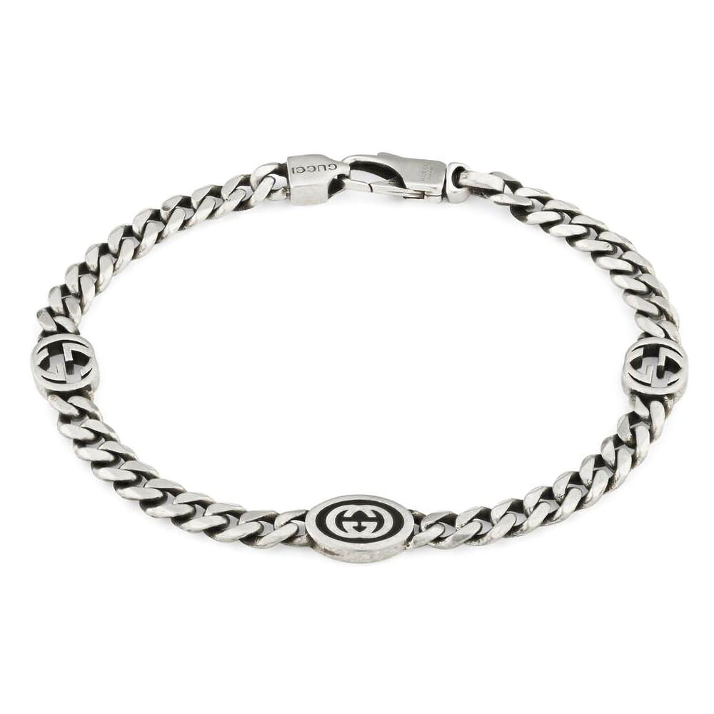 Gucci Interlocking G Woven Logo Sterling Silver Bracelet (Size M, 17cm)