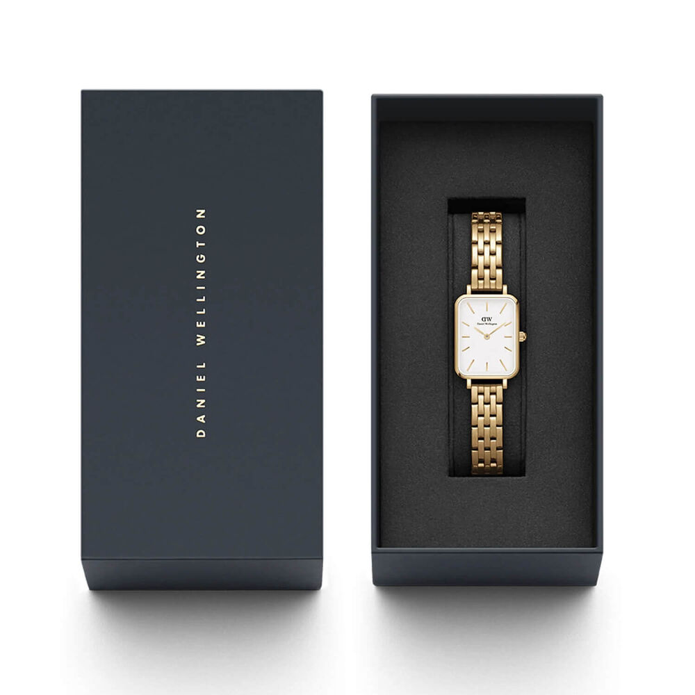 Daniel Wellington Quadro 5-Link Evergold 20x26mm White Dial Gold Plated Steel Bracelet Watch image number 4
