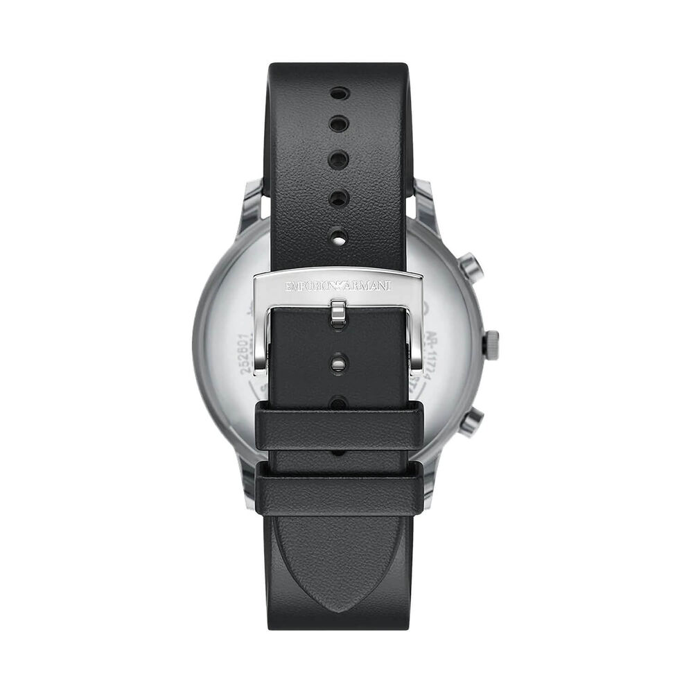 Emporio Armani Minimalist 42mm Black Dial Black Leather Strap Chronograph Watch