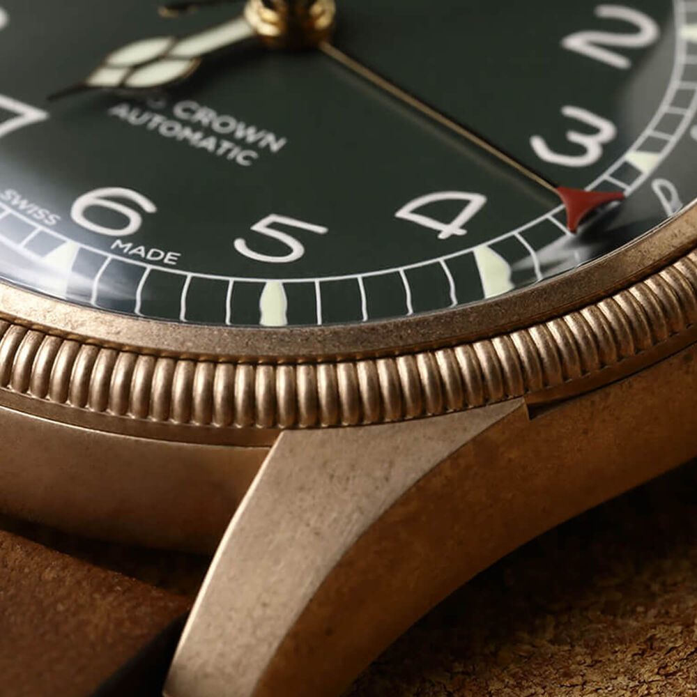 Oris BC Pointer Aviation 40mm Green Dial Leather Strap Watch image number 2
