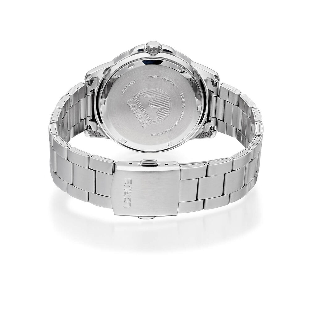Lorus Quartz Gents 42mm Orange 'Seigaiha-mon' Dial Black Bezel Steel Bracelet Watch image number 3