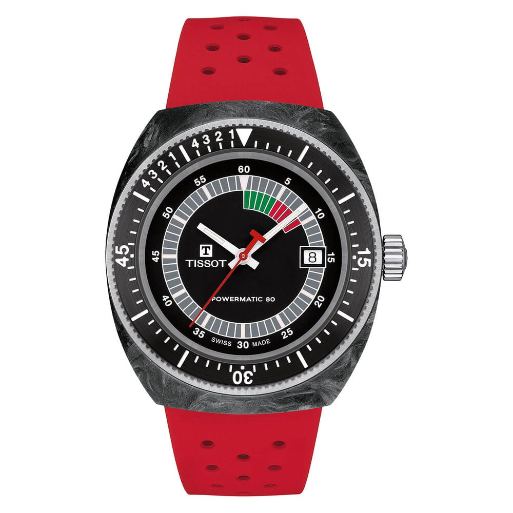 Tissot Sideral S Powermatic 80 41mm Red Detail Carbon Case Red Rubber Strap Watch