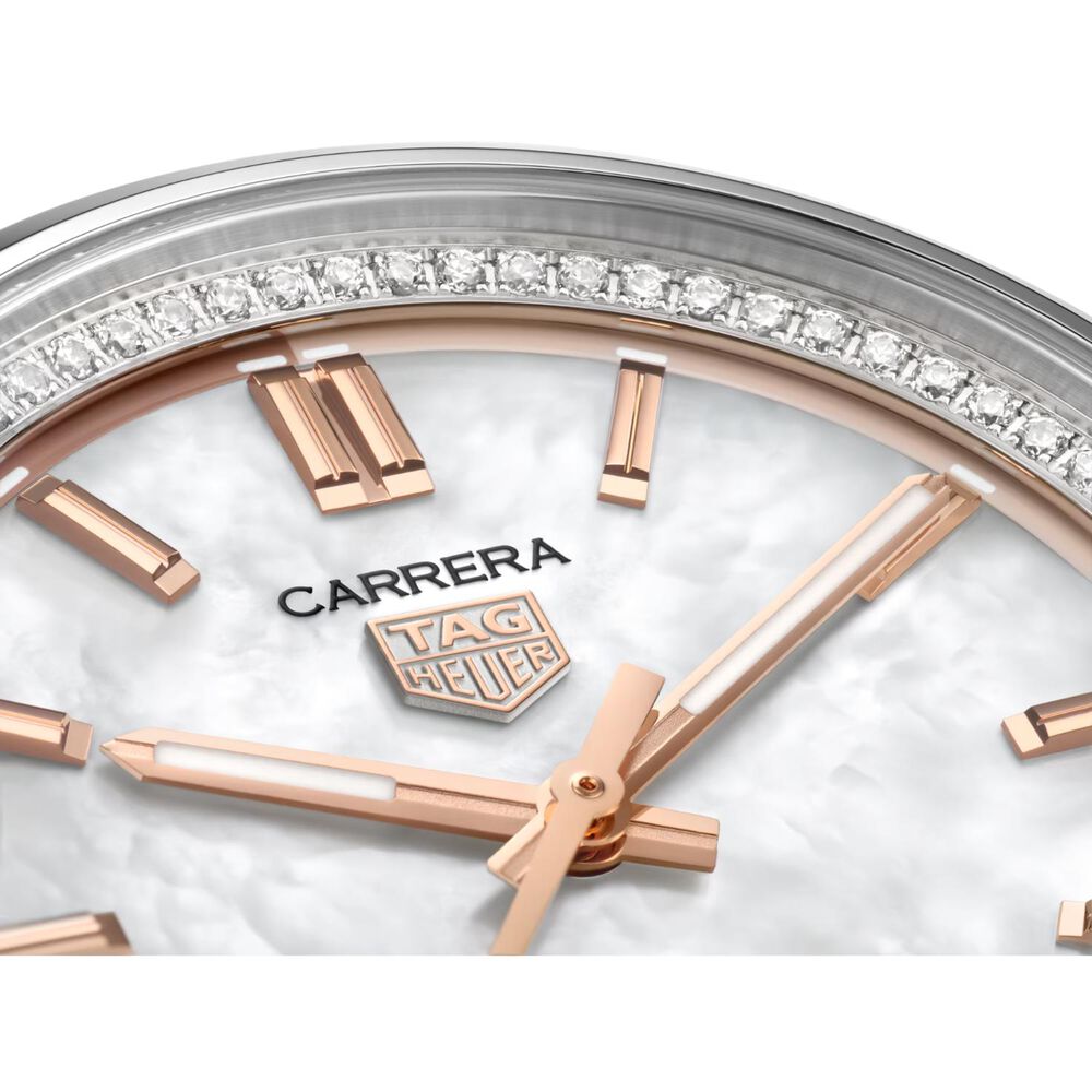 TAG Heuer Carrera Date 36mm MOP Dial Diamonds Stainless Steel Bracelet Watch image number 3