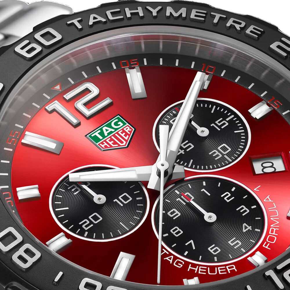 TAG Heuer Formula 1 Quartz Chronograph 43mm Red Dial Stainless Steel Bracelet Watch image number 2