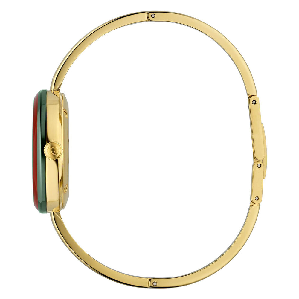 Gucci Play 28mm White Dial Interchangable Bezels Gold Tone Bangle Watch