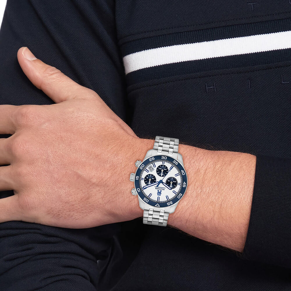 Tommy Hilfiger 41mm White Dial Blue Bezel Stainless Steel Bracelet Watch image number 3