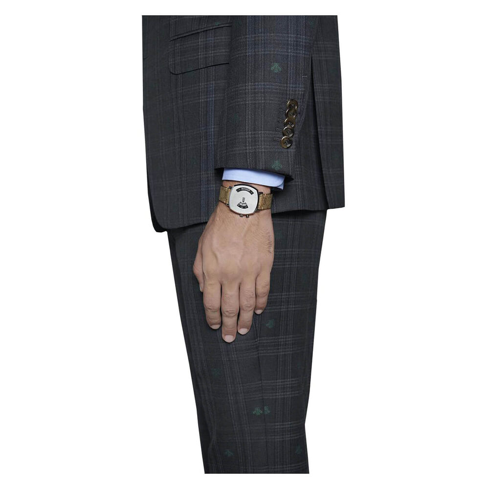 Pre-Owned Gucci Grip Roulette 38mm Steel Dial Brown Canvas Strap Watch image number 3