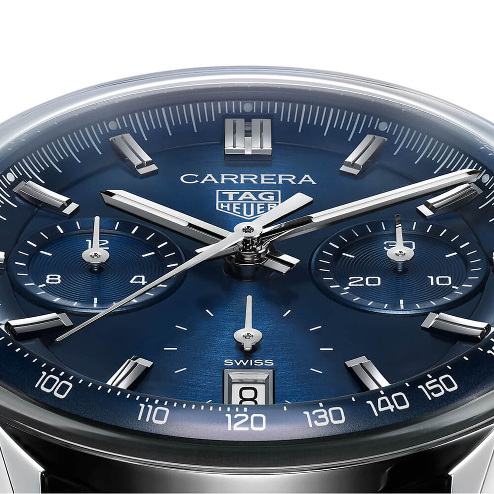 TAG Heuer Carrera Chronograph 39mm Blue Dial Leather Strap Watch image number 3
