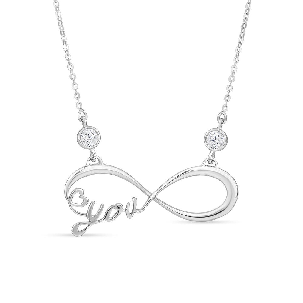 9ct White Gold Infinity Love You Stone Set Pendant (Chain Included)