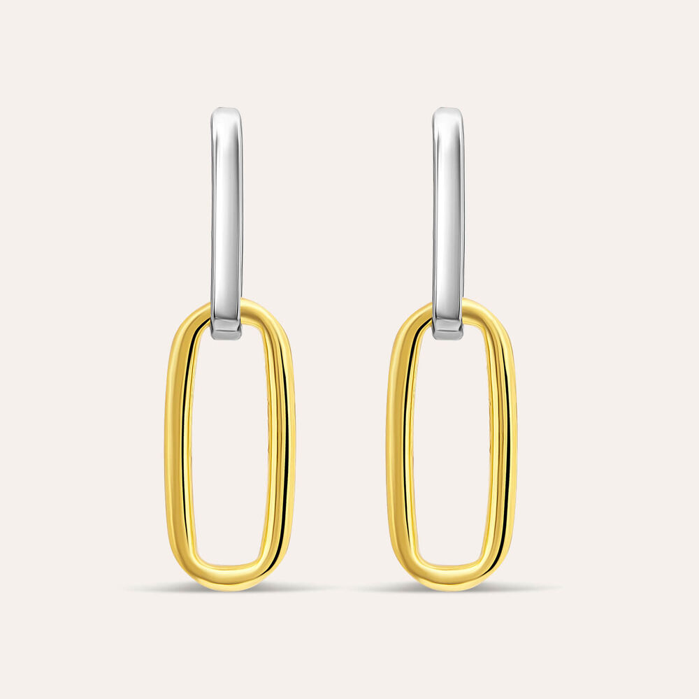 Sterling Silver Two Tone Oval Link Drop Earring
