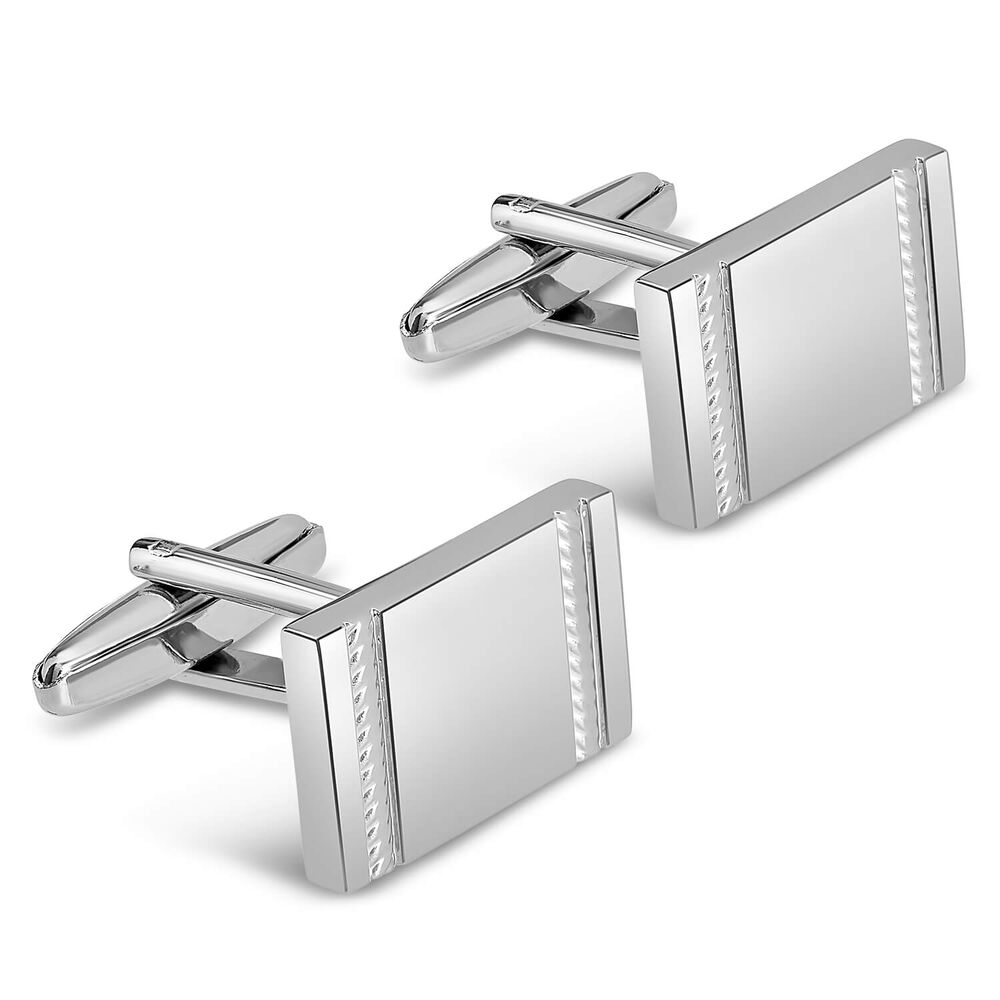 Silver-Plated Rectangular Rope Cufflinks image number 1
