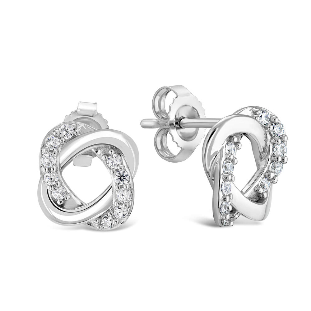 9ct White Gold Cubic Zirconia Stud Earrings image number 1