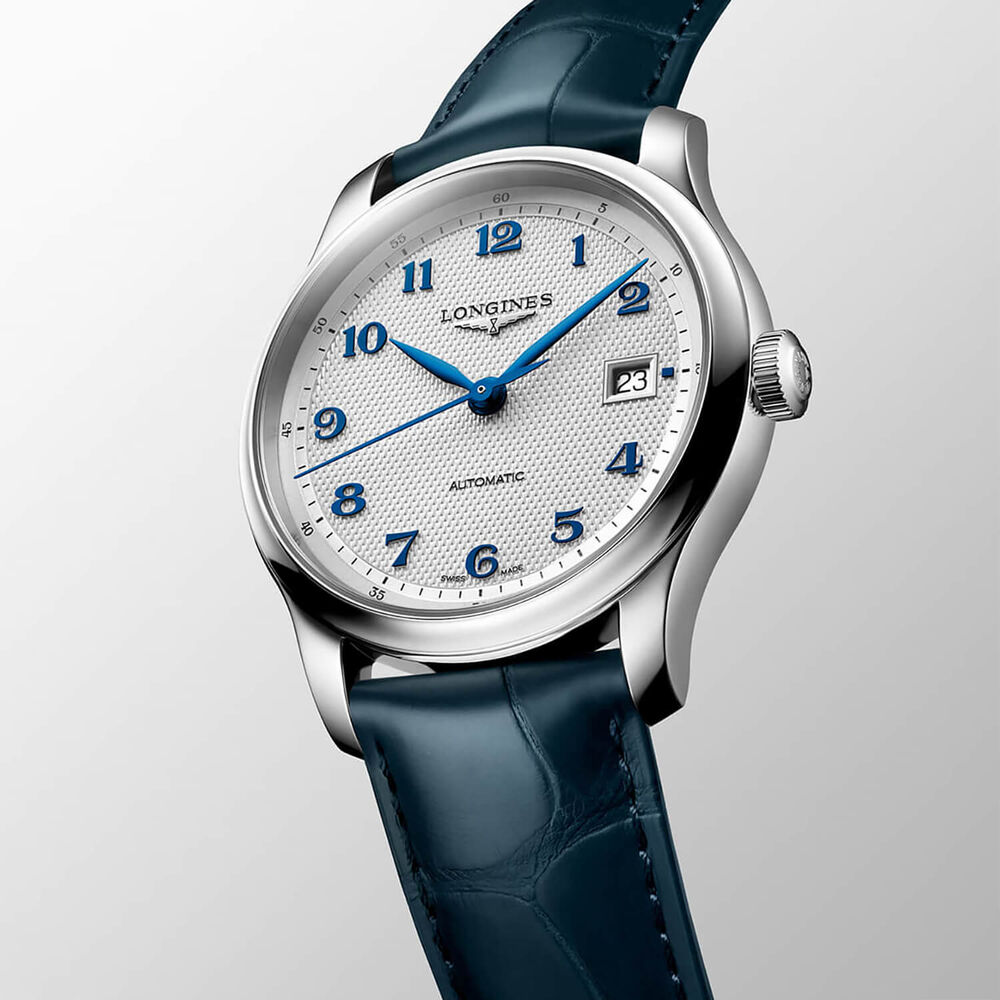 Longines Master Collection 39mm Silver Dial Blue Leather Strap Watch
