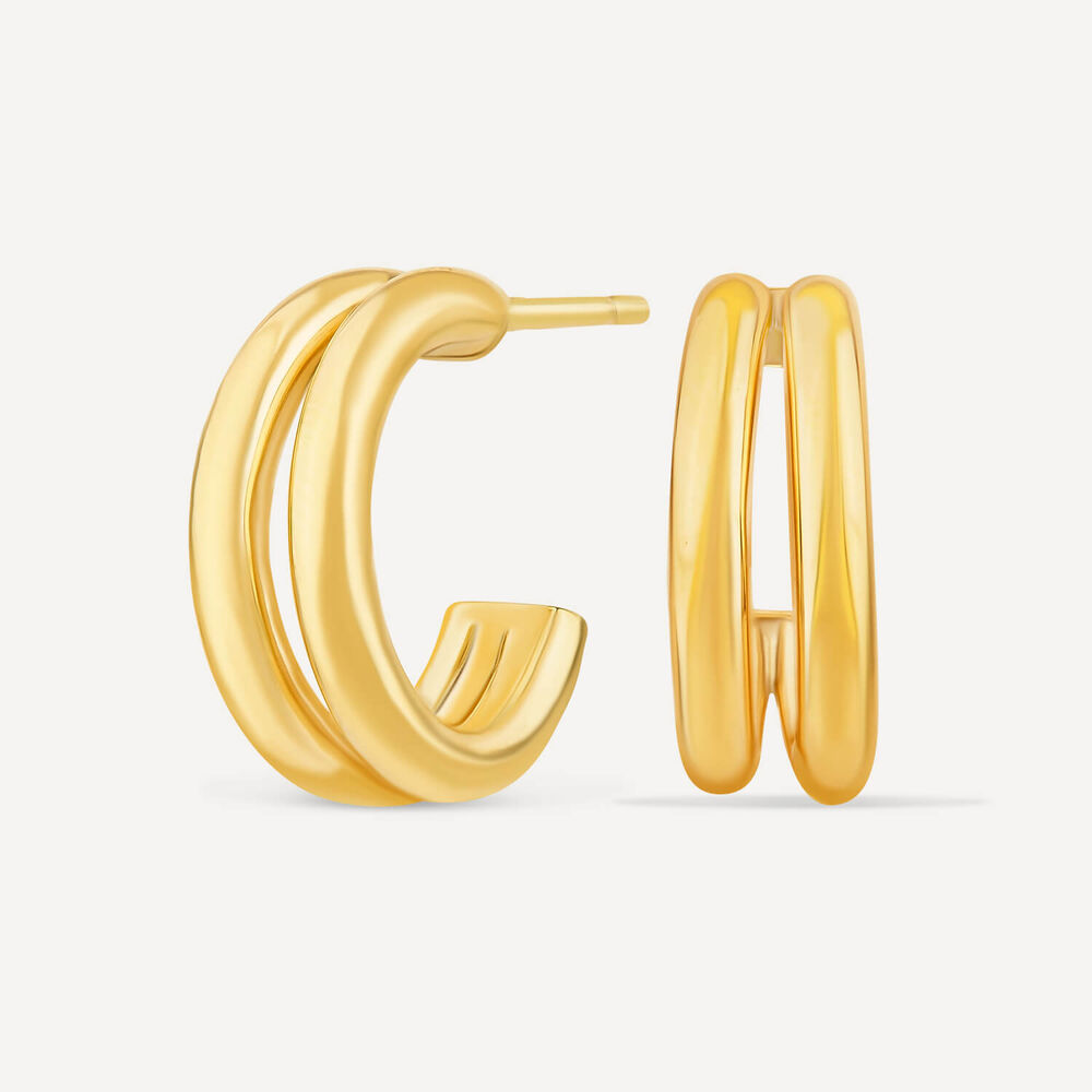 9ct Yellow Gold Double Row Half Hoop Earrings image number 1