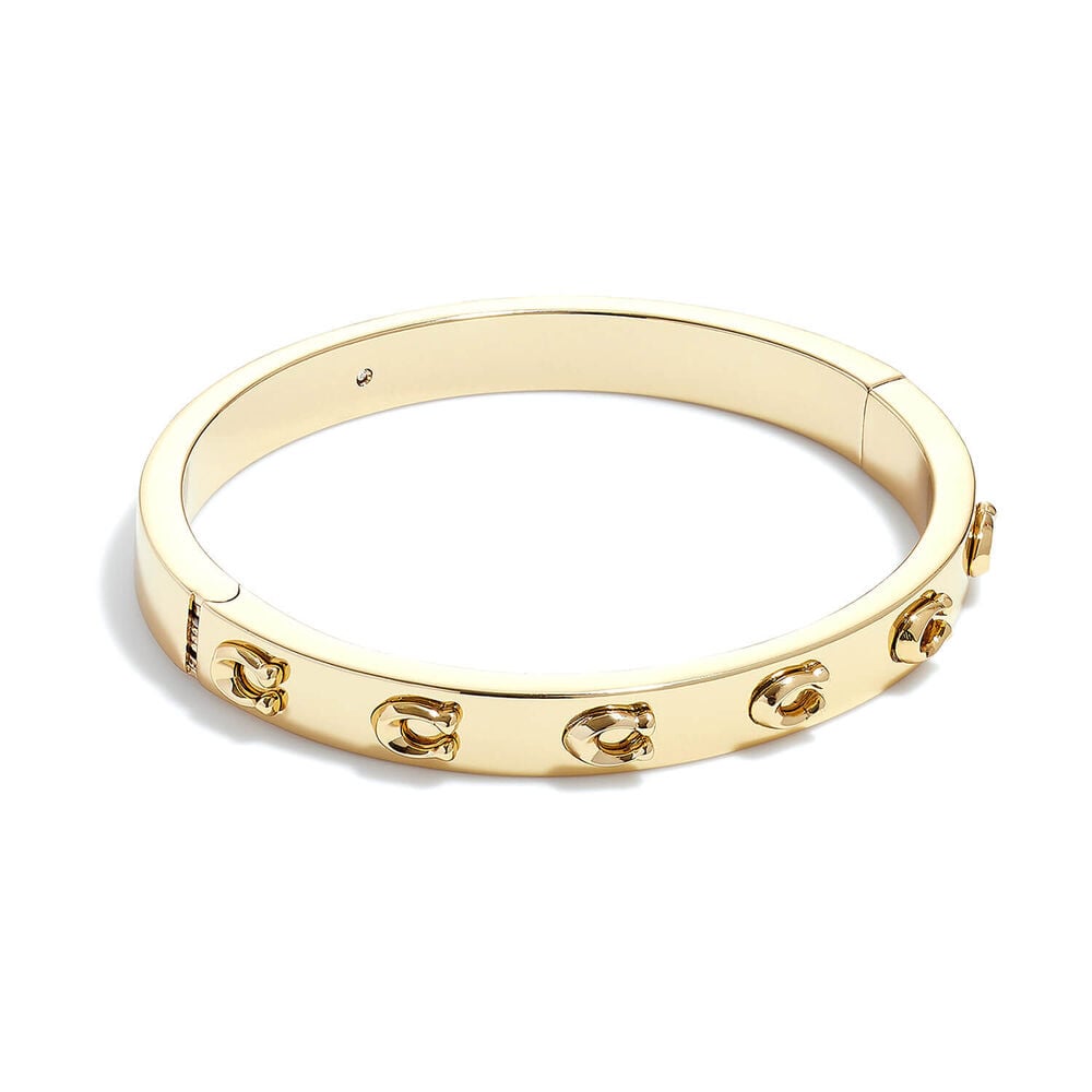 Coach Signature C Gold Tone Brass Hinged Bangle Bracelet