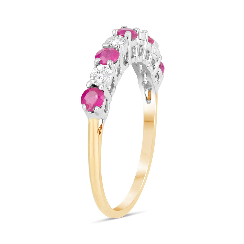9ct Yellow & White Gold Diamond & Ruby Eternity Ring image number 3