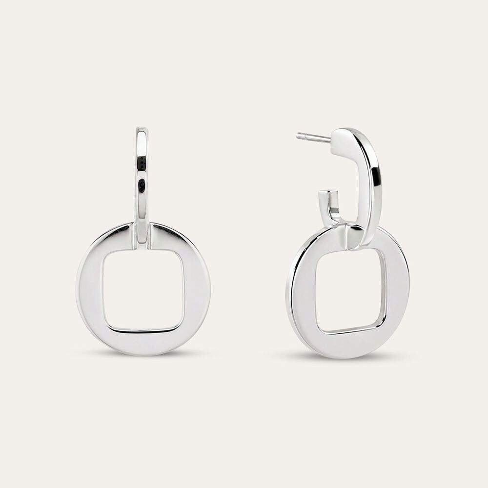Sterling Silver Polished Double Square & Circle Drop Earrings