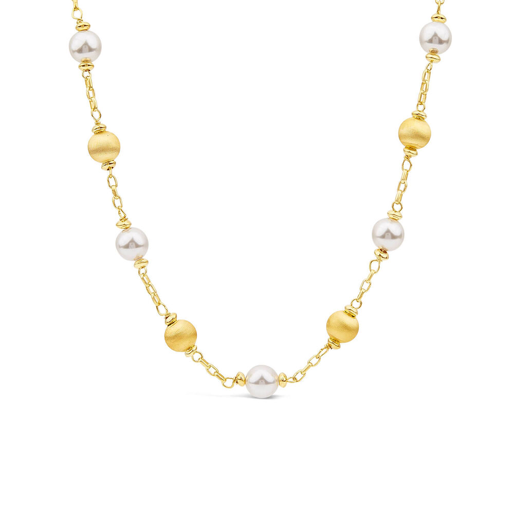 Yellow Gold Plated Sterling Silver Pearls & Matte Beads Necklets