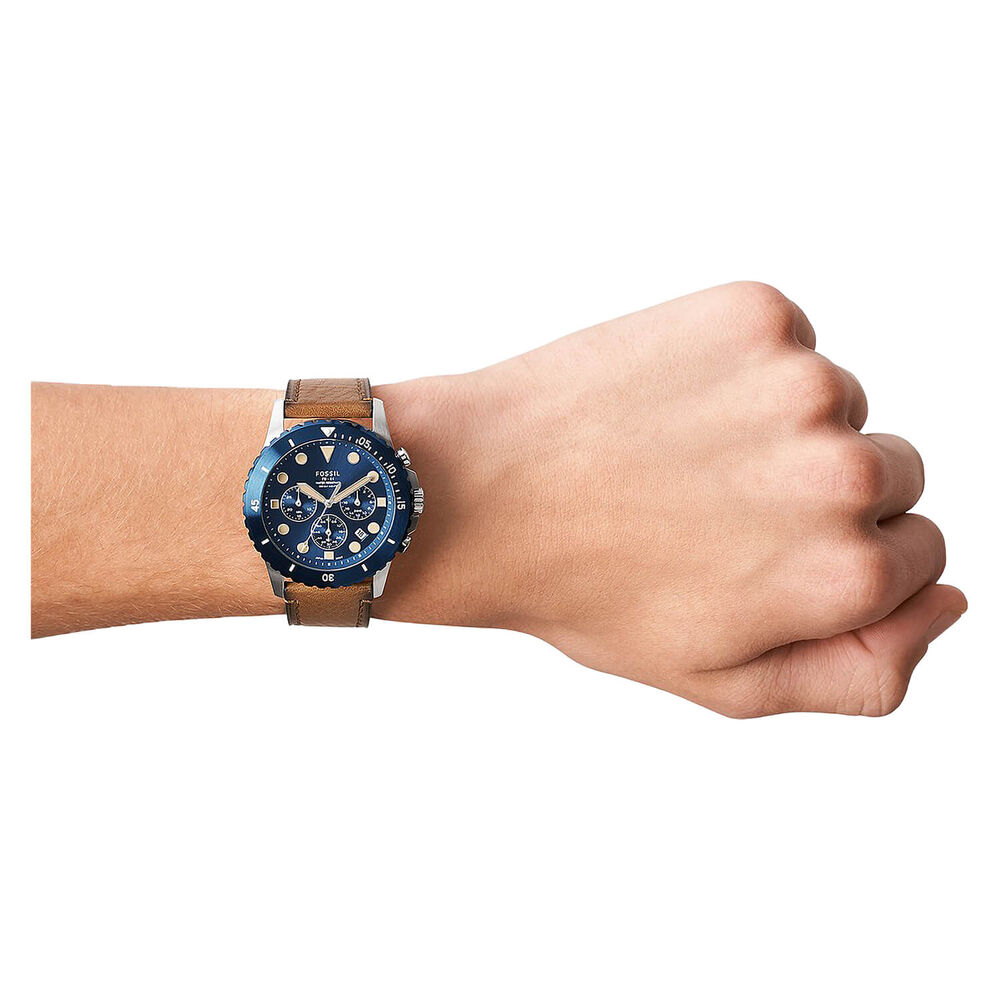 Fossil FB- 01 42mm Chronograph Blue Dial Brown Leather Strap Watch image number 1