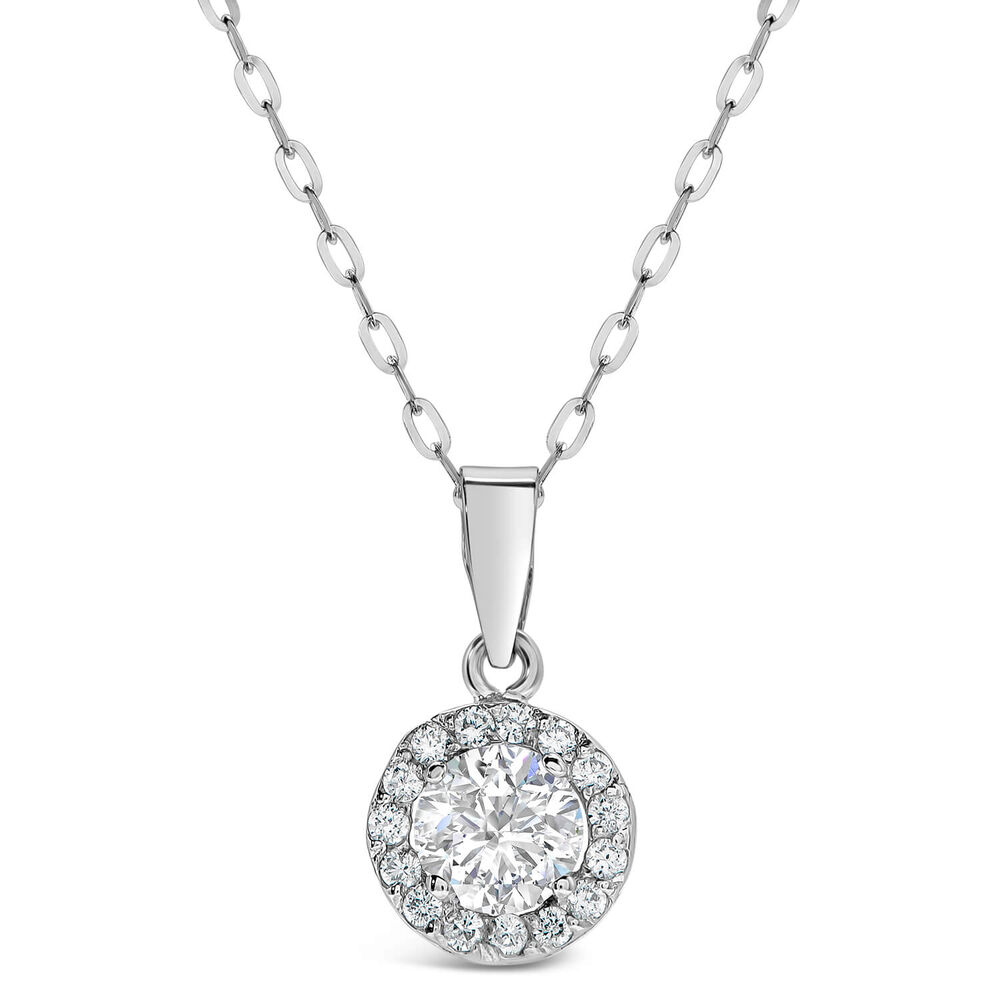 9ct White Gold Cubic Zirconia Halo Slider Pendant (Chain Included)