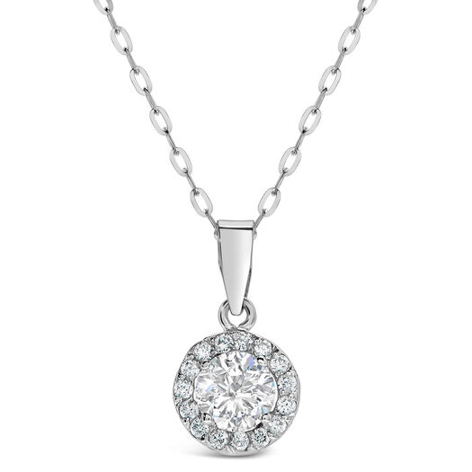 9ct White Gold Cubic Zirconia Halo Slider Pendant (Chain Included)