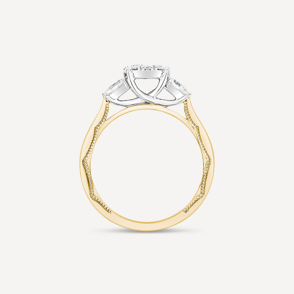 Kathy De Stafford 18ct Yellow Gold 'Amira' 0.50ct Diamond Round Cluster Pear Shoulders Ring image number 3