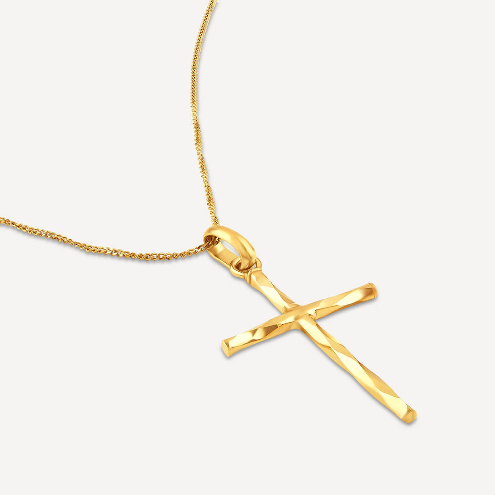 9ct Yellow Gold Diamond Cut Cross Pendant image number 3