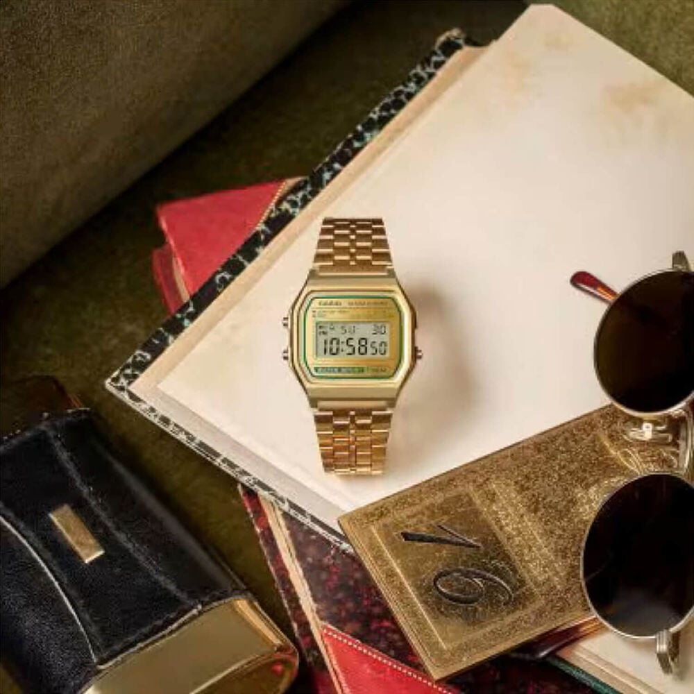 Casio Vintage 36.8x33.2mm Gold Digital Display Gold Tone Steel Bracelet Watch