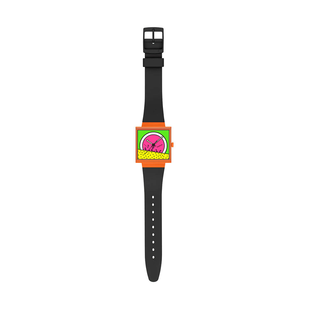 Swatch Break Time 41.8mm Square Multi Colour Dial Black Silicone Strap Watch image number 2