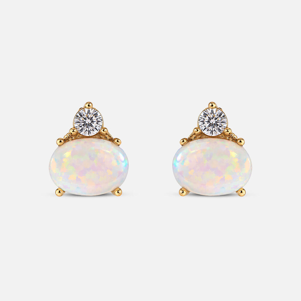 9ct Yellow Gold Oval Opal Cubic Zirconia Top Stud Earrings