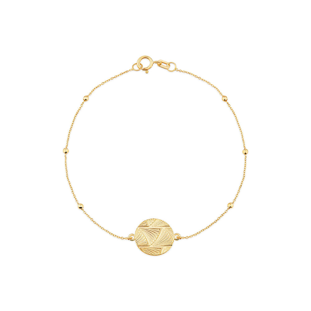 9ct Yellow Gold Textured Round Disc Bead Chain Bracelet