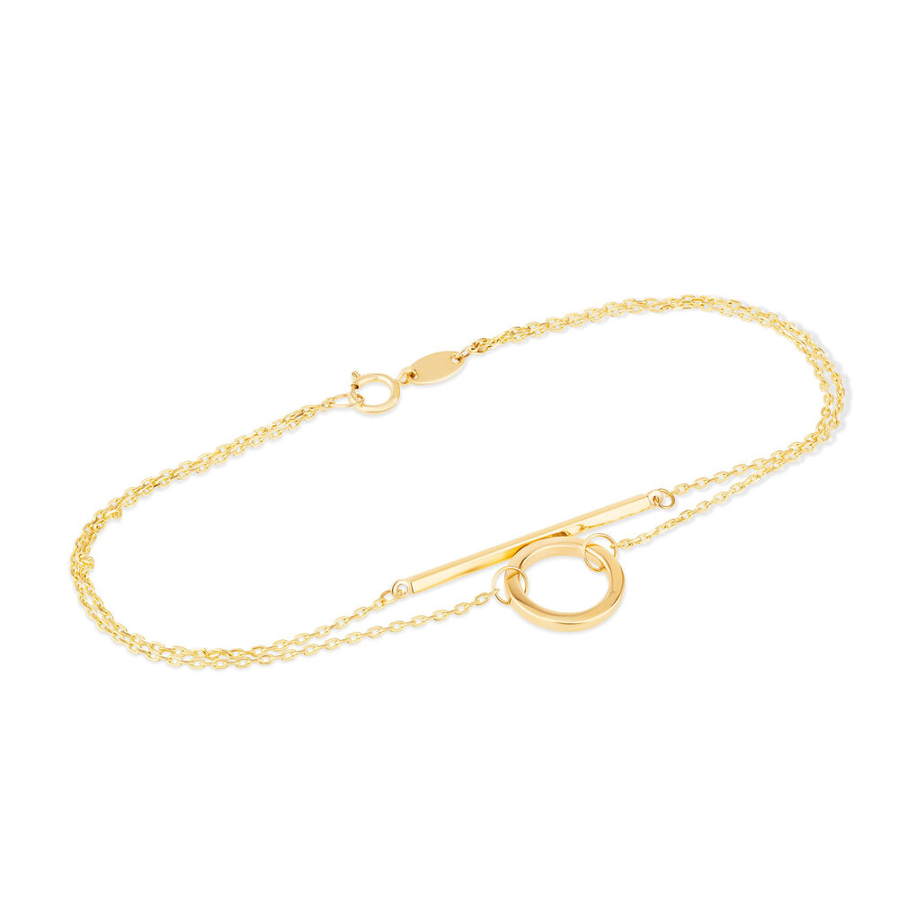 9ct Yellow Gold Bar & Circle Double Chain Bracelet