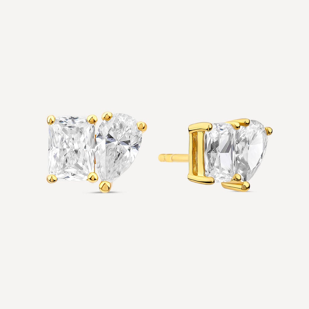 Yellow Gold Plated Sterling Silver Toi Et Moi Cubic Zirconia Stud Earrings image number 1
