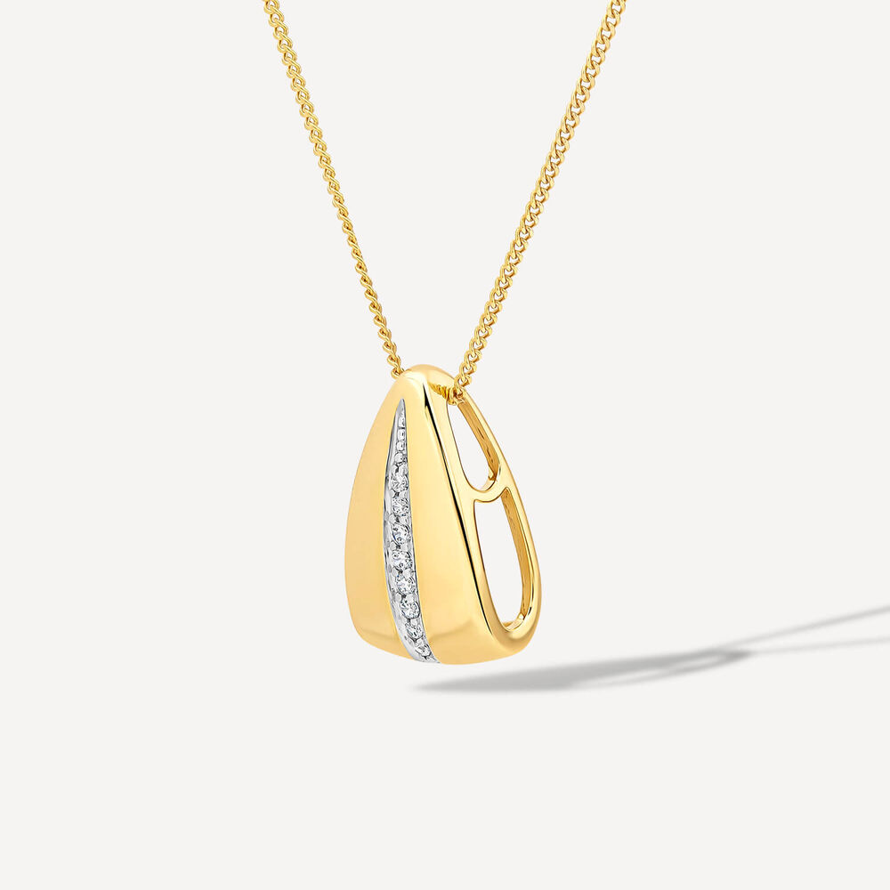 9ct Yellow Gold 0.04ct Diamond Centre Channel Polished Tear Shaped Pendant