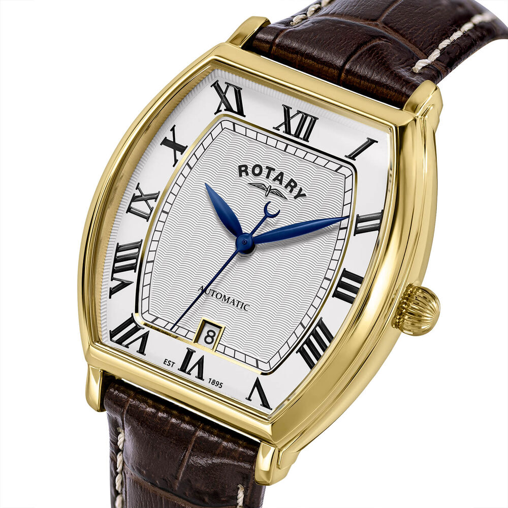 Rotary 1895 Automatic 36x46mm White Dial Brown Leather Strap Watch