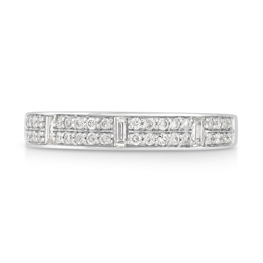 Ladies' 18ct White Gold 0.28 Carat Round Brilliant and Baguette Diamond 3mm Wedding Ring image number 1