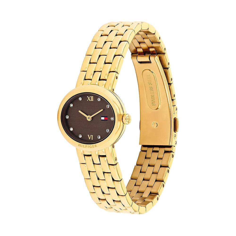 Tommy Hilfiger Moira 25 x 22mm Brown Dial Yellow Gold Plated Case Bracelet Watch image number 1