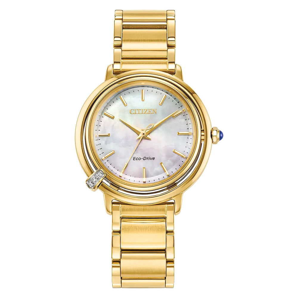 Citizen Eco-Drive L Arcly 31mm MOP Dial Gold-Toned Steel Bracelet Watch image number 0