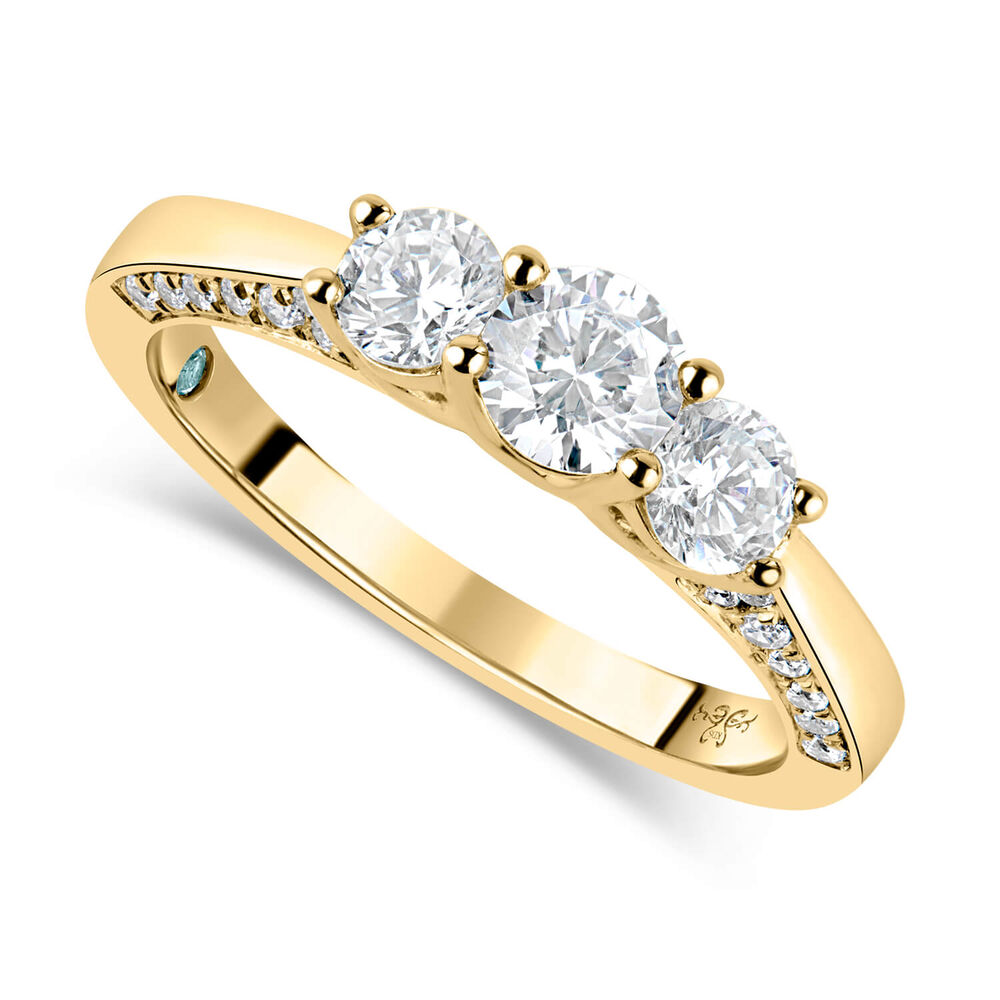 Kathy De Stafford 18ct Yellow Gold ''Mia'' 3 Stone Diamond & Diamond On Facing 0.88ct Ring