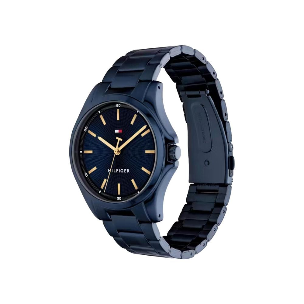 Tommy Hilfiger 43mm Blue Dial Ionic Plated Stainless Steel Bracelet Watch