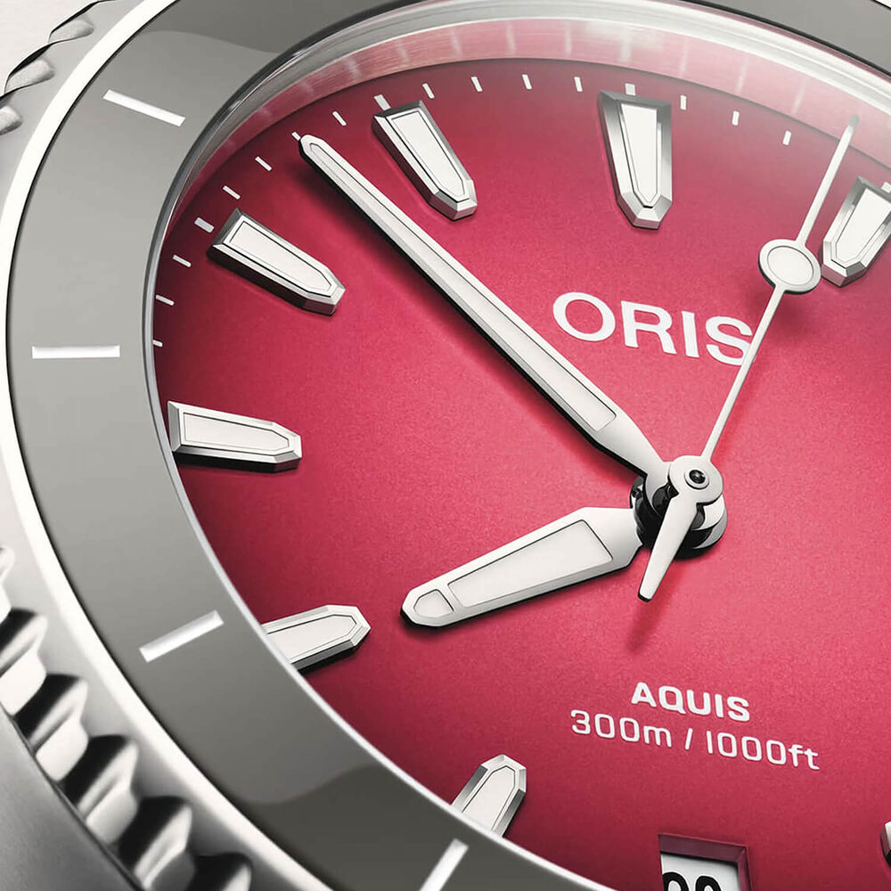 Oris Aquis Date Taste of Summer 36.5mm Red Dial Steel Bracelet Watch