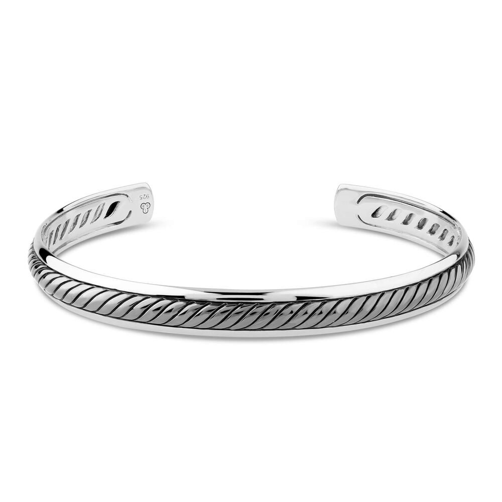 Sterling Silver Rhodium Plated 7.2mm Mens Twist Cuff Bangle image number 0