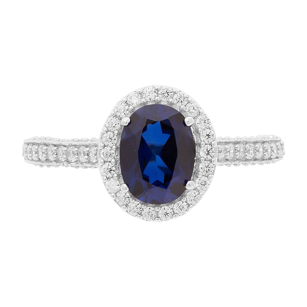 9ct White Gold Created Sapphire and Cubic Zirconia Ring