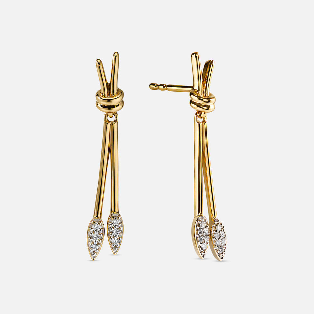 9ct Yellow Gold Two Piece Pave Diamond Tip Drop Earrings