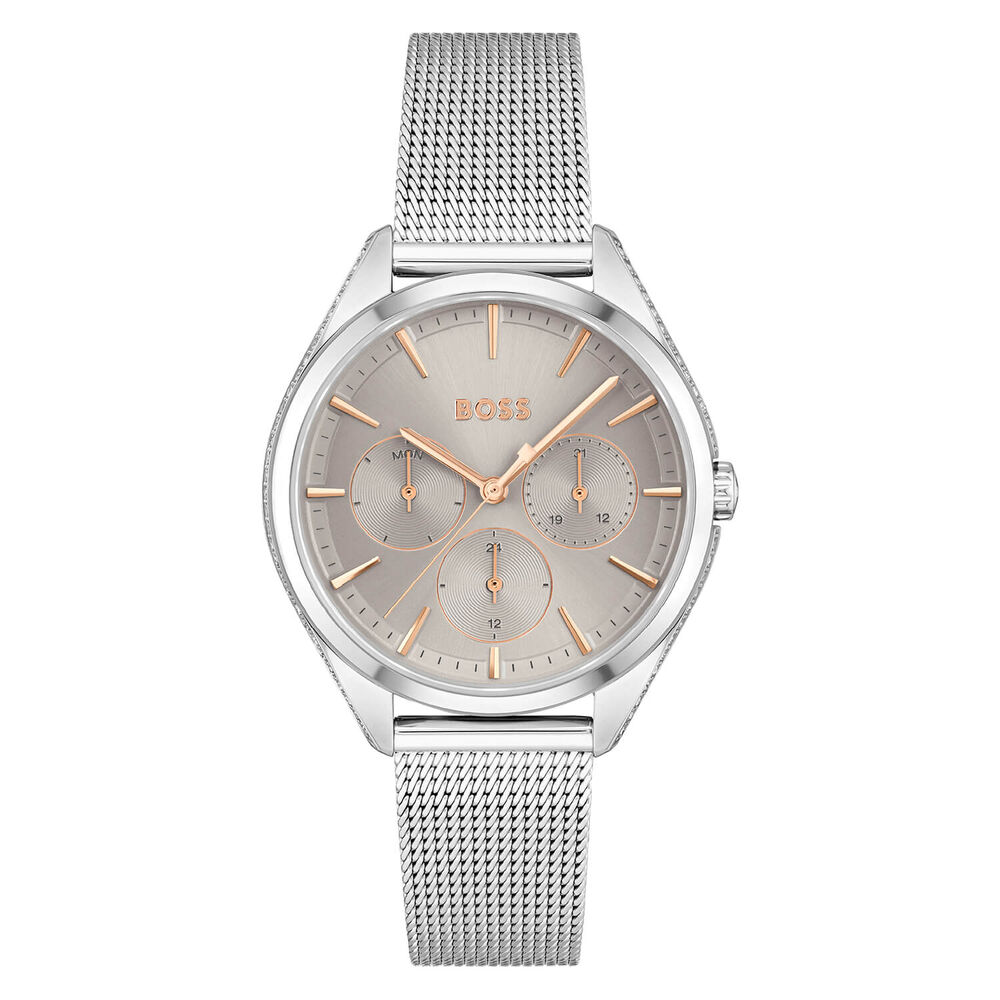 BOSS Saya 37mm Quartz Grey Dial Steel Case Mesh Bracelet Watch