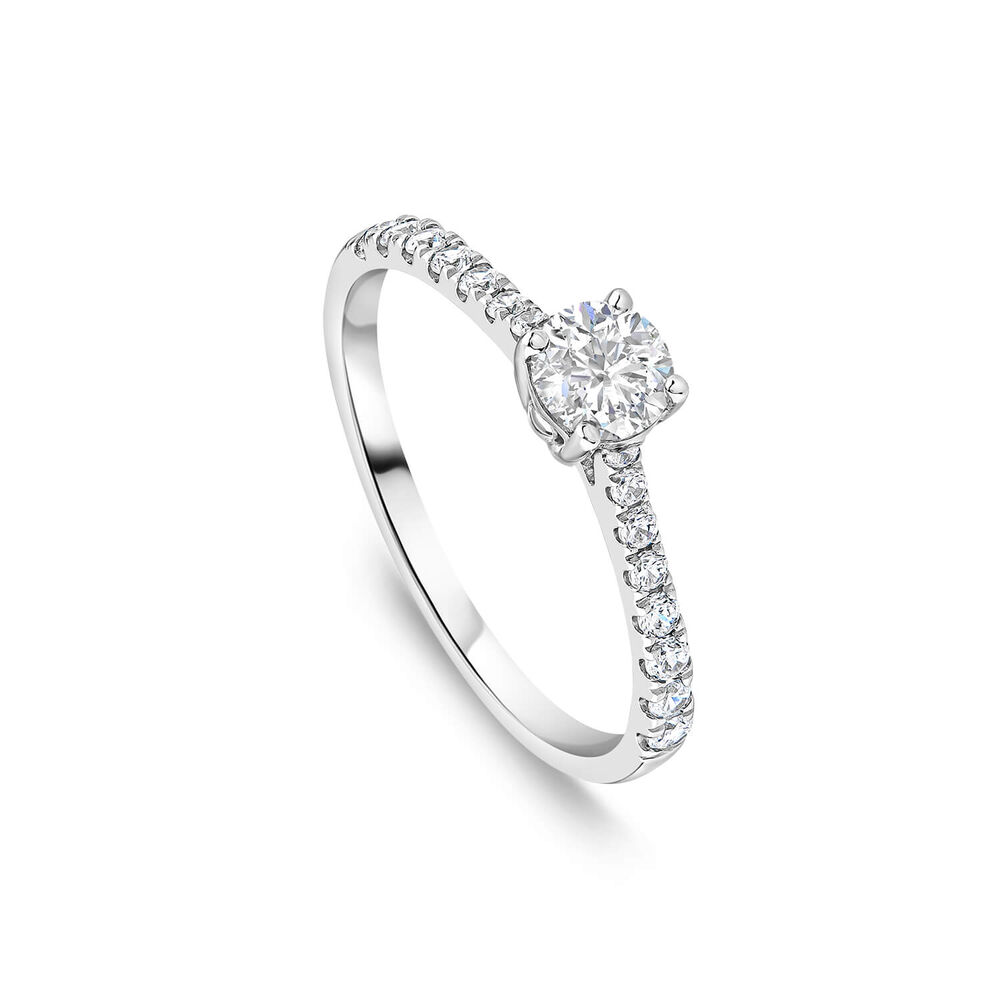 Tulip Setting 18ct White Gold 0.75ct Solitaire & Diamond Shoulders Diamond Ring