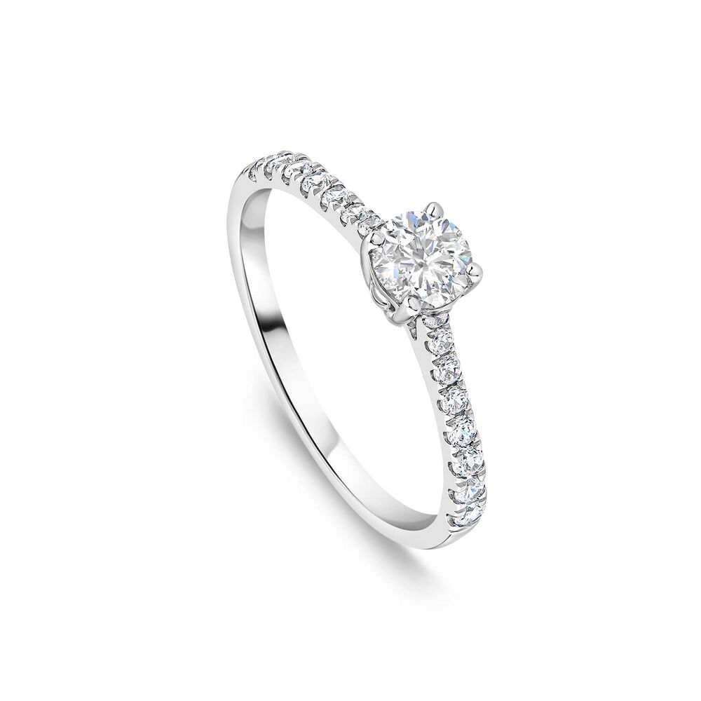 Tulip Setting 18ct White Gold 0.75ct Solitaire & Diamond Shoulders Diamond Ring image number 0