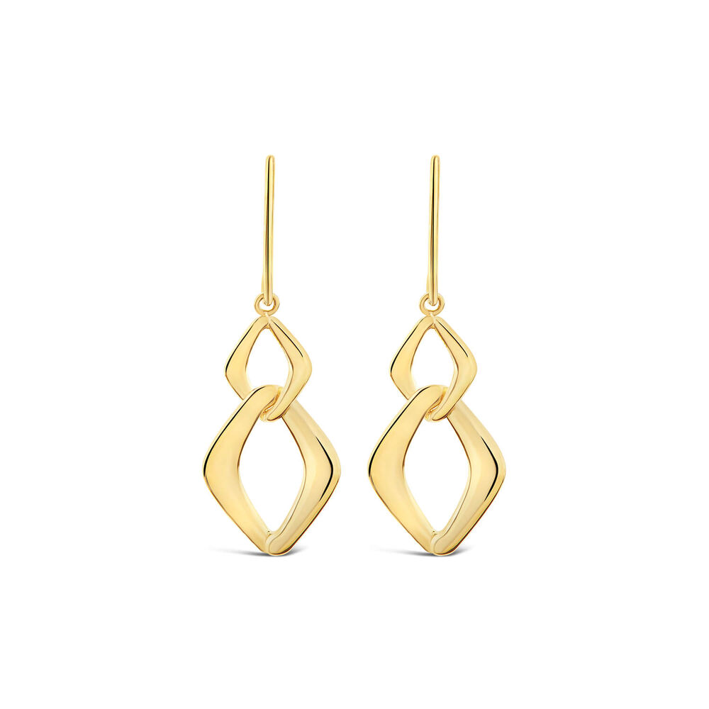 9ct Yellow Gold Open Polished 2 Interlink Diamond Shape Drop Earrings